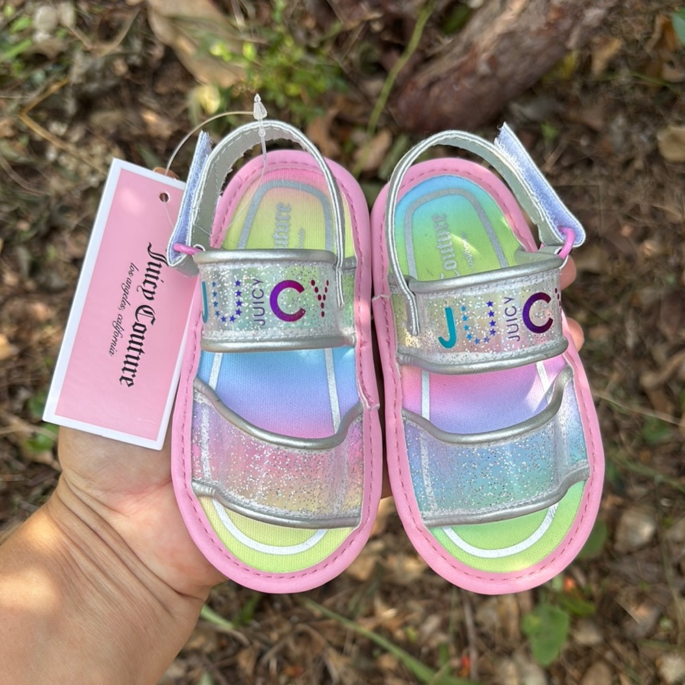 Juicy Couture Pink and Silver Sandals with Velcro Closure